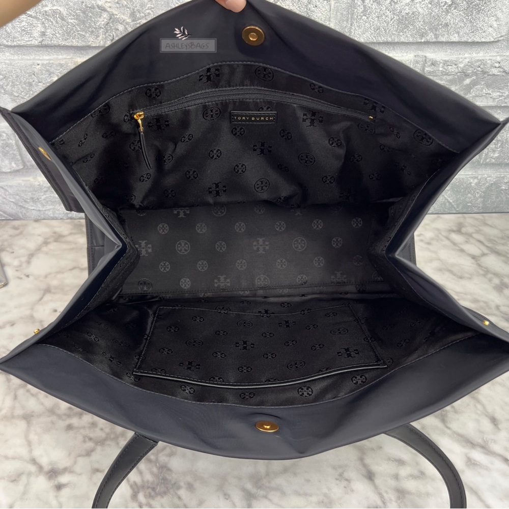 Tory Burch Large Ella Nylon Tote In Black - Picture 7 of 9